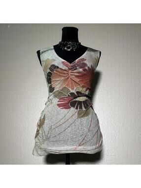 Vintage Venezia Jeans Floral Ruched Tank Top Earthy Boho Cami